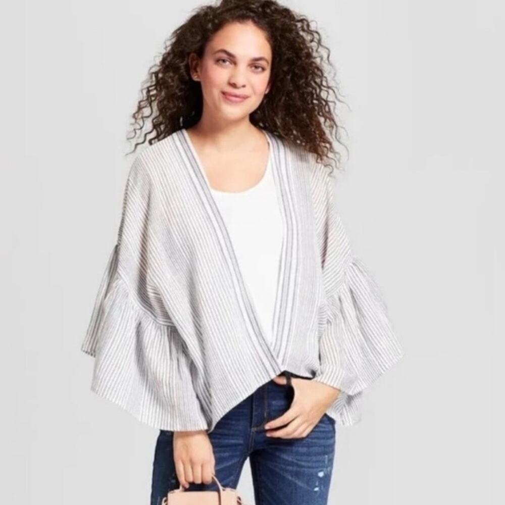 Universal‎ Thread Kimono / Cardigan Lightweight Linen Blend Striped Open Front